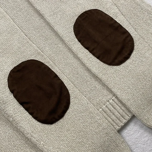 Chaps Knit Mock Neck Quarter Button Elbow Patch Long Sleeve Pullover Sweater - Picture 9 of 16